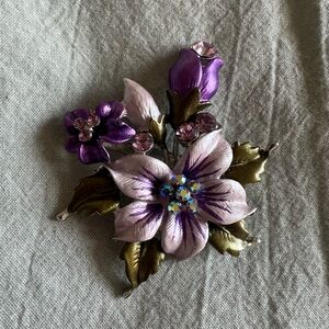 Purple Floral Rhinestone Brooch